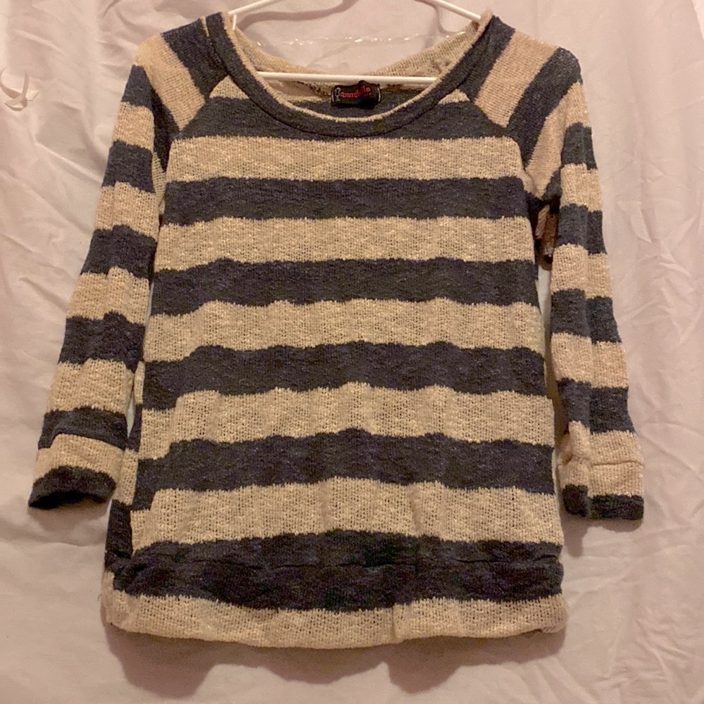 Junior's Annabelle Striped Thin Sweater, Size L